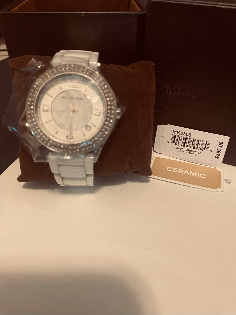 Michael Kors White Ceramic Crystal-Embellished Round Watch - Picture 5 of 6